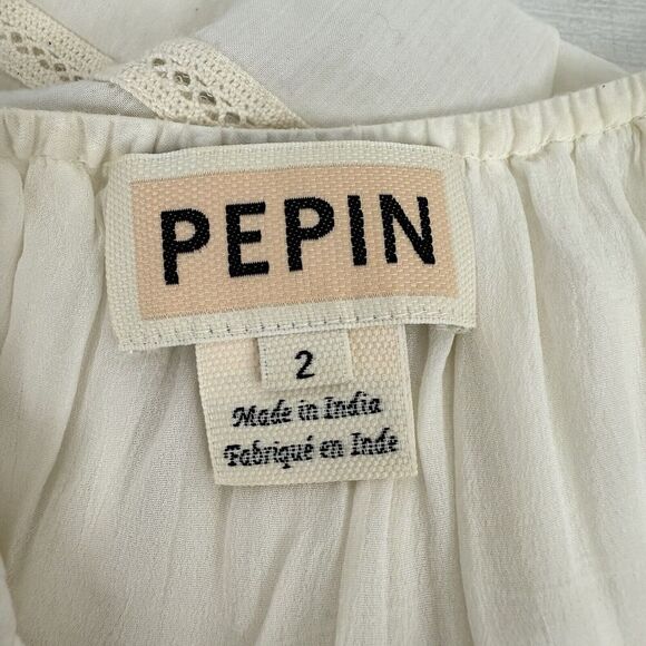 Anthropologie Pepin Tiered Swing Dress Size 2 Cream Embroidered Sleeveless Beach - Picture 9 of 13